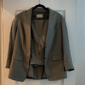 Everlane Olive Linen Blazer & Trouser Set